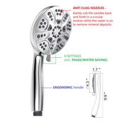 Ana Bath NEWEST High Pressure Anti-Clog 6" Wide 30-Setting Rain Shower with Handheld Shower Head Combo + 5 ft Shower Hose with Brass Connectors (Chrome)
