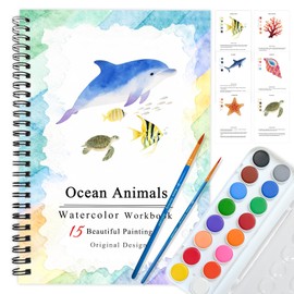 SLWBZ Watercolor Workbooks Coloring Book, Beginner Friendly Painting Kit, Easy Exquisite with Steps, Creative Exploration Watercolor Book with Paint Set for Adults Teens (Dolphin, with Paint)
