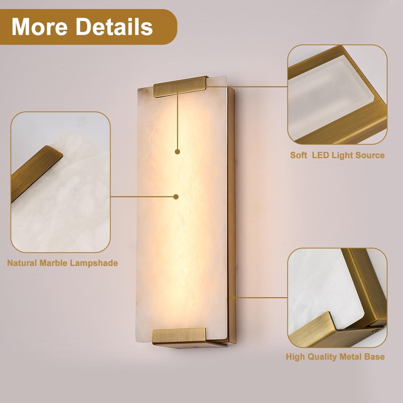 HOMLUCE 14.2in Alabaster Wall Sconce, Large Natural Marble Wall Light