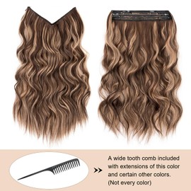 TESS Flip in Extensions 50 cm, Honey Blonde with Light Brown Secrets Hair Extensions Wavy 140 g with 4 Clips Extensions with Band Synthetic Hair Extensions with Elastic Band with Wide Tooth Comb