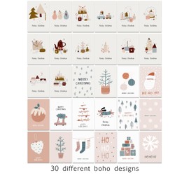 30 Boho Simple and Classic Christmas Cards with Recycled Kraft Brown Envelopes (Set 3)