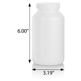 White Plastic HDPE Packer Bottle with White Ribbed Lid 17 oz (3 pack)