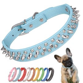 Spiked Dog Collar, Mushrooms Rivet Spike Anti-Bite Studded Protective Pet Neck Pu Leather Puppy Collars for XXS XS Small Medium Large Boy Dogs Male Cats Goat, Light-Blue Xsmall