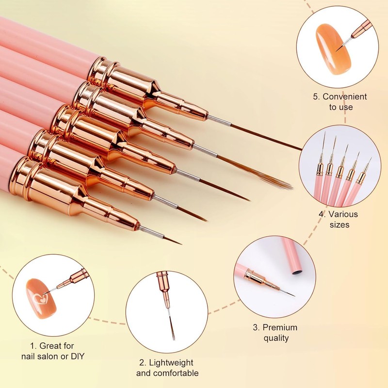 5Pcs Nail Art Liner Brush Set - nail art brushes