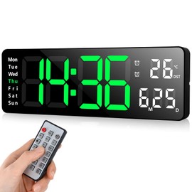 Fuloon Digital Wall Clock, LED Wall Clock with 13 Inch Large Display, Digital Alarm Clock with Remote Control, Timing and Countdown, Table Clock Digital with Date, Week, Temperature for Bedroom,