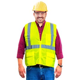 Reflective High Visibility Class 3 Compliant 6-Pocket Safety Vest (Size Medium) by Tiger Tough