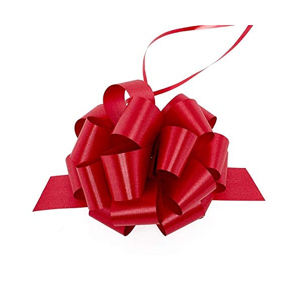 Red Pull String Bow 5" | Quantity: 50 Width 1 1/4"