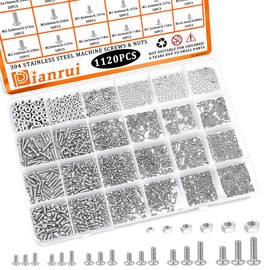Dianrui 1120PCS 304 Stainless Steel Metric Micro Screws Nuts Assortment, M1/M1.2/M1.4/M1.6/M2/M2.5 Mini Screw Kit, Phillips Pan Head Tiny Screws, for Glasses/Watches/Clocks/Computer/DIY Project