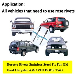 HQLDMYGS Rosette Rivets Stainless Steel Fit For Chrysler GM Ford AMC Cars(Rosette Rivets for VIN Door Tags and vehicle information nameplates)-2Pcs Black
