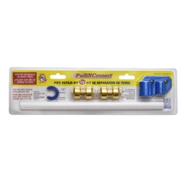 Waterline 1/2" Pipe Repair Kit with Brass Pushfit Couplings | Half-Inch PEX, Copper & CPVC Pipe Repair | Set Includes Deburring Tool, Removal Tool, 2 Pushfit Couplings & 12” of PEX Pipe