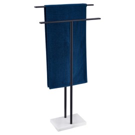 AONEON Free Standing Towel Racks Matte Black 2-Tier Towel Holder for Bathroom Floor Stand with Heavy Marble Base Thicken Steady Design Stainless Steel AN7001MB