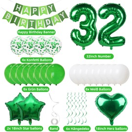 32th Birthday Balloons Men Women Green - 32 Years Decoration Party Man Woman - Decorative Balloons