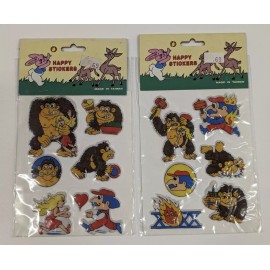 New Vintage Donkey Kong Mario Puffy Stickers Lot of 2, 13 Different Stickers