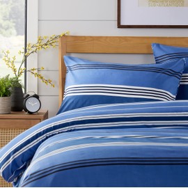 Olivia Rocco Easy Care Printed Duvet Cover Set 100% Polyester Breathable Stylish Comforter Reversible Quilted Bedding Bed Sets With Pillowcases HARLOW STRIPES DUVET SET, BLUE DOUBLE