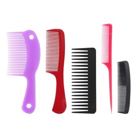 Thewell 5-Piece Multipurpose Comb Set (Hair Comb, Wide-Tooth Comb, Flat Comb, Rat-Tail Comb) Double-Sided Comb 10ea