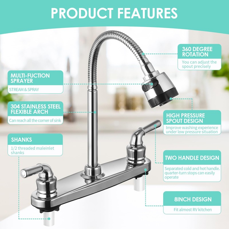 RV Kitchen Faucet Non-Metallic, Flexible Spout for Campers, Motorhomes, Travel