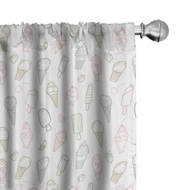 Ambesonne Ice Cream Window Curtains, Different Types of Ice Cream Pastel Color Design Pattern Retro Outlines, Lightweight Decor 2-Panel Set with Rod Pocket, Pair of - 28" x 95", White and Beige