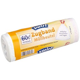 Melitta Swirl Bin Liners with Elastic Drawstring, 60L, Pack of 10