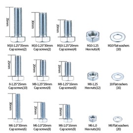 128 Pcs Flat Hex Bolt, Hex Nut & Washer Assortment Set, Durable Metric Sizes, M6 M8 M10 (128)