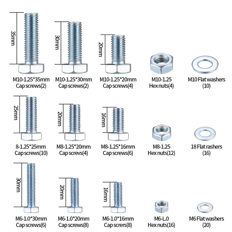 128 Pcs Flat Hex Bolt, Hex Nut & Washer Assortment