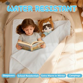 DUJUIKE 100% Waterproof Kids Sleeping Bag Liner, Velvet Kids Travel Sheet, Sleep Sack Lining for Children to Support Bedwetting, Suitable for Camping, Sleepovers & School Residentials-168x69cm (Grey)