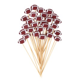 CABAX 4.72 Inch Football Style Cocktail Picks for Appetizers, Long Bamboo Decorative Toothpicks Skewers for Holiday Birthday Party Decorations, 30 Pcs