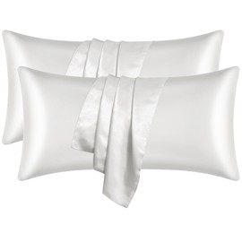 UQQU Set of 2 Satin Cushion Covers for Hair and Skin, 40 x 80 cm Pillowcases, Standard Size, Super Soft Cushion Cover, Better Care Than Silk Cushion Cover (White)