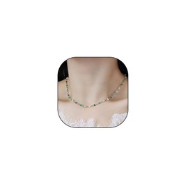 GIGB PBDK Bohemia Colorful Beads Choker Necklace for Women Dainty Simple 14k Gold Square Round Bead Choker Necklace Silver Crystal Jewelry Gift (Silver)