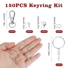 150Pcs Keychain Rings Set, 25mm Key Ring Hoops, Keyring Chain Open Jump Rings, Screw Eye Pins and Lobster Clasps, Making Own Split Key Ring with Chain for DIY Craft Art Jewellery