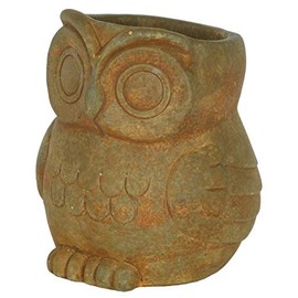 Classic Home and Garden Cement Buddies Animal Planters - Cute Desk Decoration - UV Coated Animal Vase w/Removable Drain Plug - Succulent Plant Pot for Indoor/Outdoor (Owl Planter, Rust, Large)