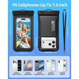 PEDVSTY Floating Waterproof Phone Pouch 2 Pack - Up to 7.0", Black