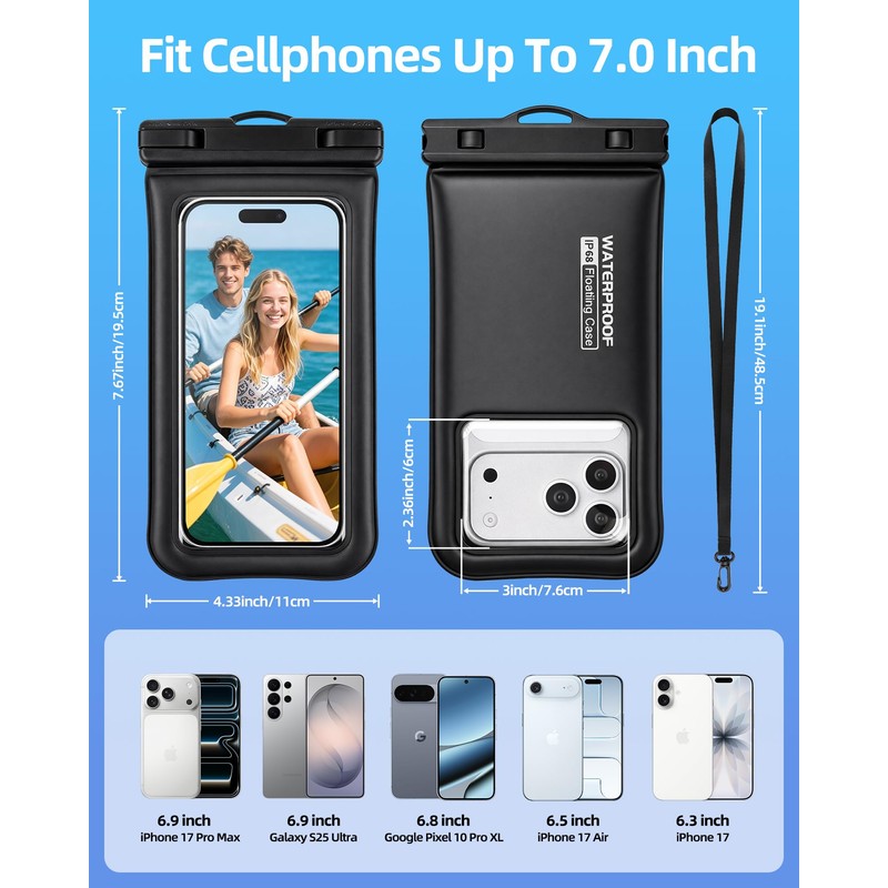 PEDVSTY Floating Waterproof Phone Pouch 2 Pack - Up to