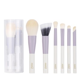 MSQ Portable Makeup Brushes Set of 6 Mini Brush Makeup Luxury Fiber Hair Makeup Brushes Fluffy Powder Brush Cheek Brush Mini Roll Barrel Design Easy to Carry (Purple)