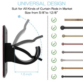 4 Pieces Self Adhesive Curtain Rod Bracket, Universal Plastic Curtain Rod Holders, No Drill Curtain Rod Brackets Curtain Rod Hooks for Bathroom, Bedroom, Livingroom, Kitchen (Black)