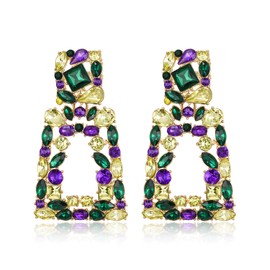 Flyonce Mardi Gras Earrings for Women Party, Carnival Theme Rectangle Dangle Earrings,Mardi Outfits Costume Jewelry Accessories for Festivals, Parades