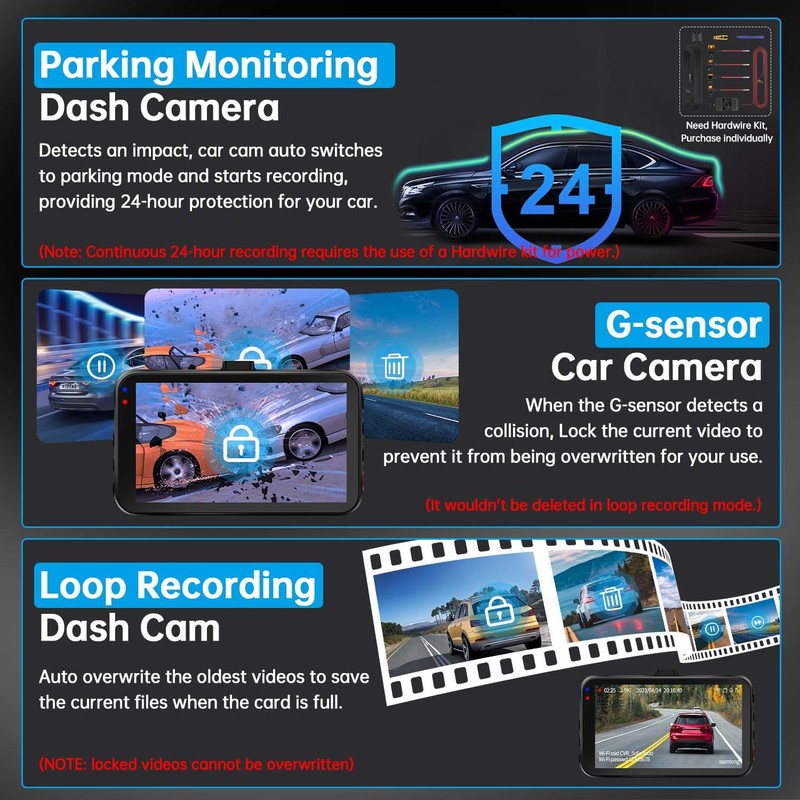 Dash Cam Front and Rear, Dashcam WiFi/APP Control Car Camera