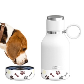 Asobu Cuenco para perro unido a botella de viaje aislada de acero inoxidable para humanos de 32 onzas (blanco)