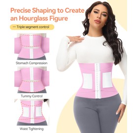 SHAPSHE Waist Trainer For Women Tummy Control Workout Waist Cincher Segmented Triple Wrap Belt Postpartum Girdle with Hooks Pink