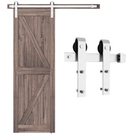 SMARTSTANDARD 5 Feet Brushed Nickel Barn Door Hardware Kit-Heavy Duty Sliding Track-Smoothly and Quietly-Easy to Install-Fit 30" Wide Door Panel (J Shape Hanger)