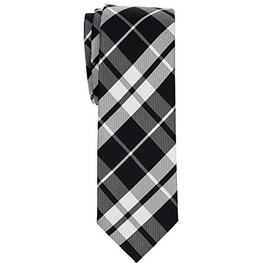 Retreez Preppy Plaid Check Woven Microfiber 2" Skinny Tie - Black