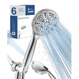 6-Mode High Pressure Handheld Shower Head with Power Wash, HOPOPRO High Flow Hand Held Showerhead Set with Built-in Power Spray to Clean Tub Tile Pets Bathroom Flooring