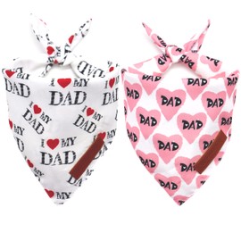 Realeaf Fathers Day Dog Bandanas 2 Pack, Reversible I Love My Dad Pet Scarf for Boy and Girl, Premium Durable Fabric, Bandana for Small Medium Large and Extra Large Dogs (Small)
