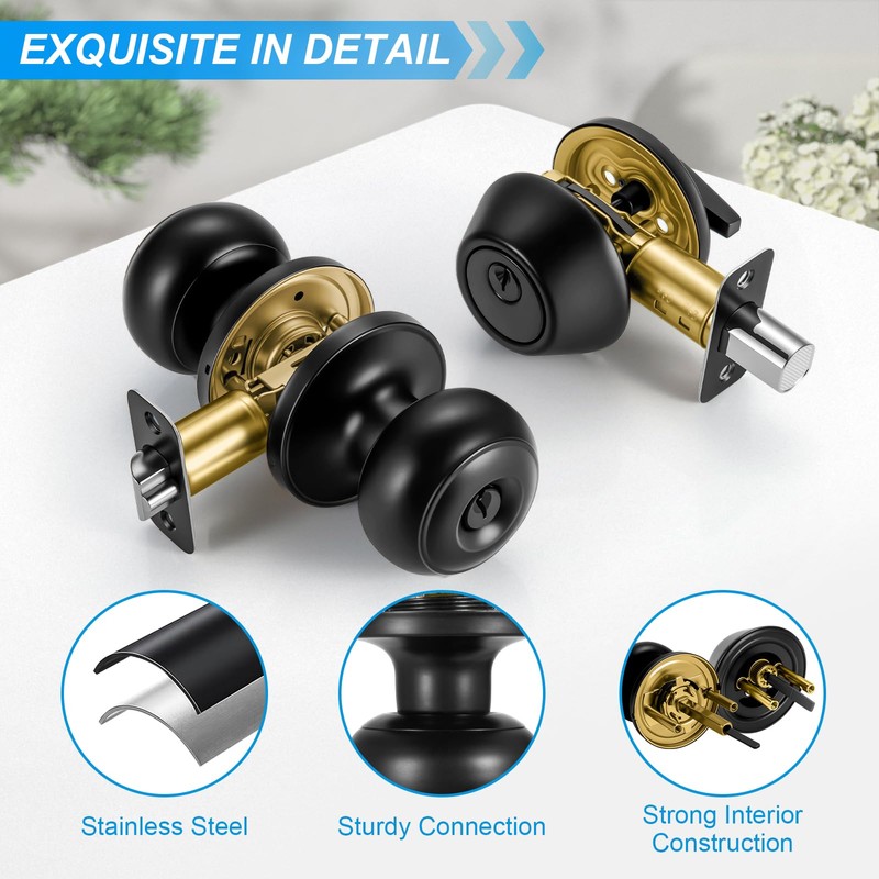 Plustool 4 Pack Front Door Lock Set,Matte Black Exterior Door