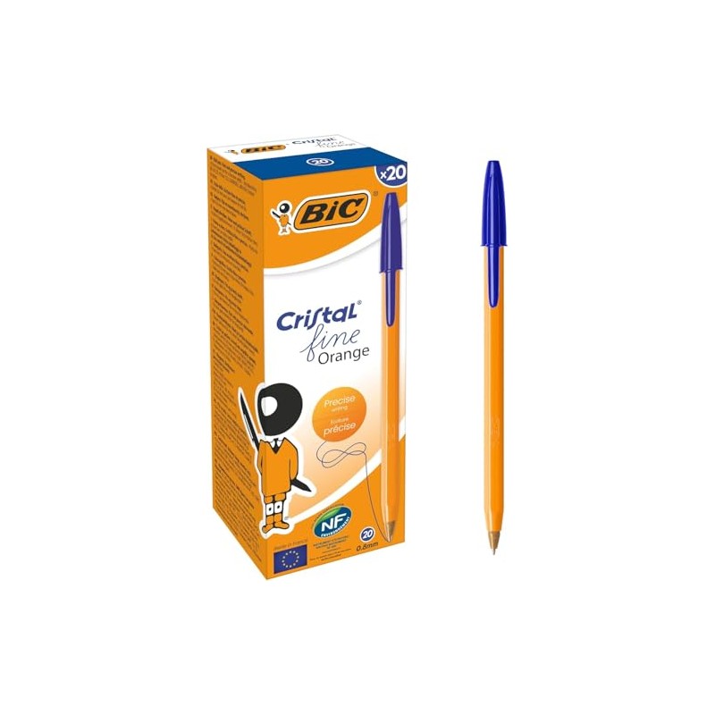 Bic Orange Fine Ballpoint Pen Blue Ink [Pack of 20]