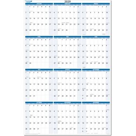 PlanetSafe Calendars 2029 Annual - 56" tall x 36" wide 12-Month Vertical Sky Blue Wet & Dry-Erasable Wall Calendar - Yearly Planner - Complete with marker, eraser and marker snap-in holder