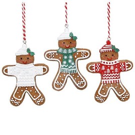 Gisela Graham Winter Gingerbread Man Decorations - set of three