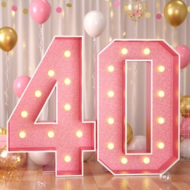Paready 4FT Marquee 40 Numbers Rose Gold, Light Up Numbers 40 Pink 40th Birthday Decorations, Large Number 40 Light Up Foam Board for Women 40th Birthday Party DIY Decorations Anniversary