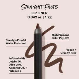 The Lip Bar - Lip Liner, Straight Facts (Dark Brown) - High Pigment & Super Creamy - Smudge Proof & Water Resistant - Jojoba Oil, Aloe Vera, Coconut Oil, & Vitamin E - Vegan & Cruelty Free - .042 oz