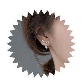 Cimenexe Bohemian Crystal Starburst Dangle Earrings Silver North Star Drop Earring Cz Star Ear Crawler Earrings Tiny Rhinestone Star Earrings Jewelry for Women and Girls Gifts