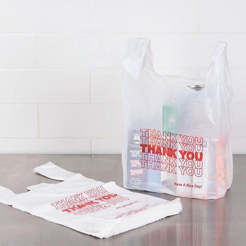 Plastic Bag-White Plain Thank You T-Shirt Bag 11.5"x6.5"x21.5" (White Thank